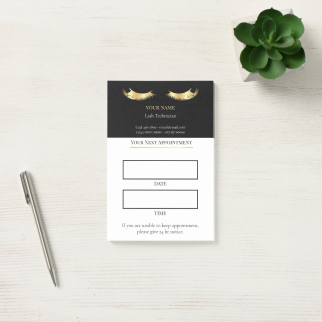 Elegant black and gold Lash appointment Post-it Block (Kontor)
