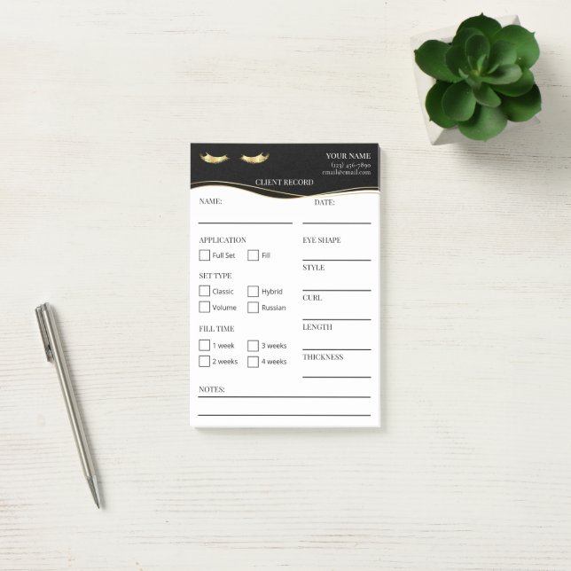 Elegant black and gold Lash Client  Post-it® Notes Post-it Block (Kontor)