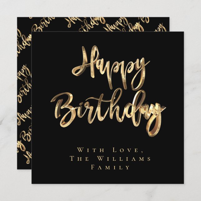 Elegant Black and Gold Look Script Happy Birthday Julkort (Fram/baksida)