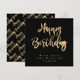 Elegant Black and Gold Look Script Happy Birthday Julkort