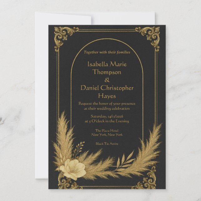 Elegant Black and Gold Luxury Wedding Invitation Inbjudningar (Framsida)