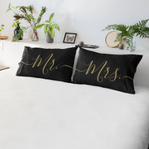 Elegant Black and Gold Mr. Mrs. Script Newlywed