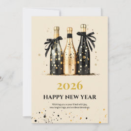 Elegant Black and Gold New Year Greeting Card Julkort