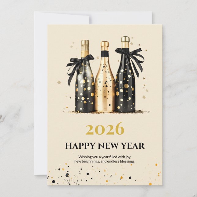 Elegant Black and Gold New Year Greeting Card Julkort (Framsida)