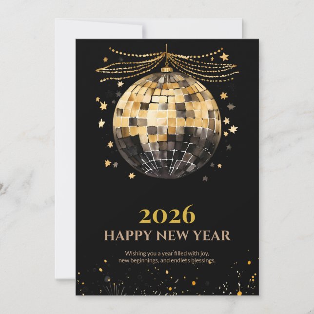 Elegant Black and Gold New Year Greeting Card Julkort (Framsida)