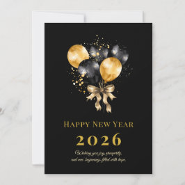 Elegant Black and Gold New Year Greeting Card Julkort