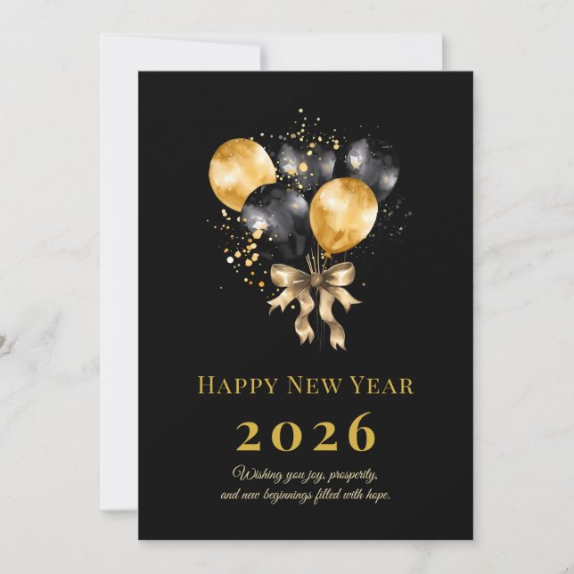 Elegant Black and Gold New Year Greeting Card Julkort (Framsida)