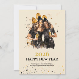 Elegant Black and Gold New Year Greeting Card Julkort