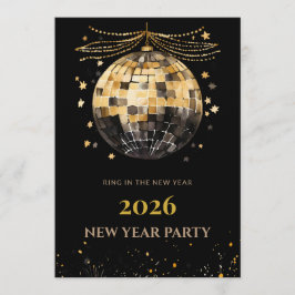 Elegant Black and Gold New Year Invitation Card Inbjudningar