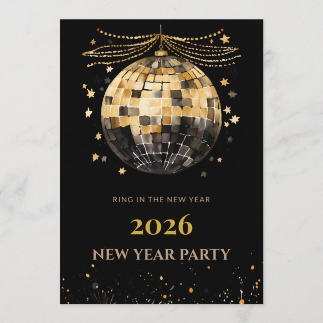 Elegant Black and Gold New Year Invitation Card Inbjudningar (Framsida)