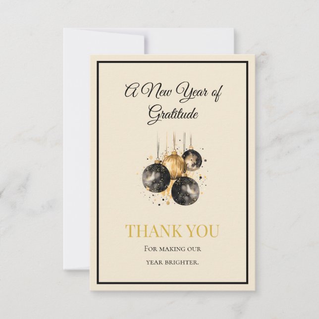 Elegant Black And Gold New Year Thank You Card Tack Kort (Framsida)