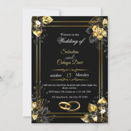 Elegant black and gold summer wedding inbjudningar