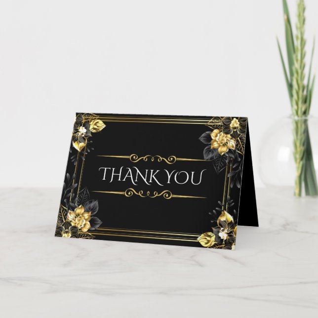 Elegant black and gold summer wedding tack kort (Framsida)