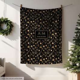 Elegant black and gold watercolor festive throw fleecefilt