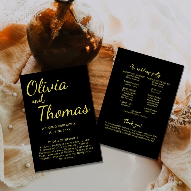 Elegant Black and Gold Wedding Ceremony Program  (Skapare uppladdad)