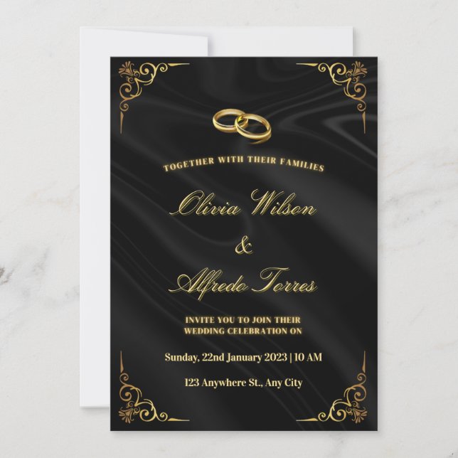 Elegant Black and Gold Wedding Invitation Inbjudningar (Framsida)