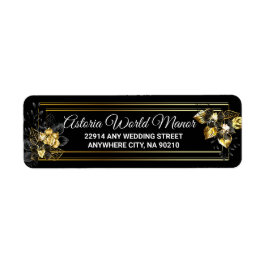 Elegant black and gold  wedding return address returadress etikett