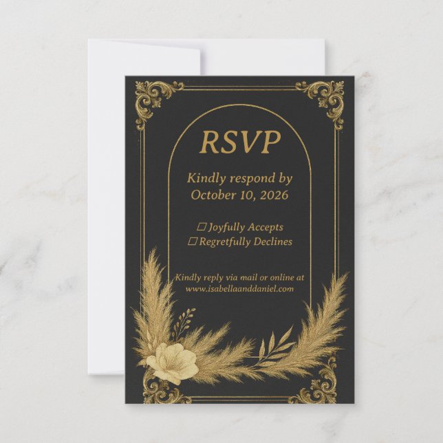 Elegant Black and Gold Wedding RSVP Card OSA Kort (Framsida)