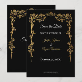 Elegant black and gold wedding save the date meddelande