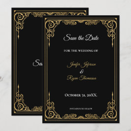 Elegant black and gold wedding save the date meddelande