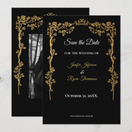 Elegant black and gold wedding save the date meddelande