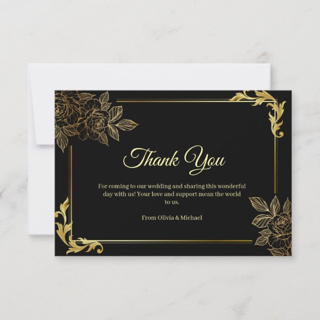 Elegant Black and Gold Wedding  Tack Kort (Framsida)