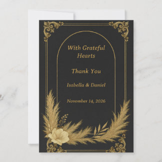 Elegant Black and Gold Wedding Thank You Card Tack Kort