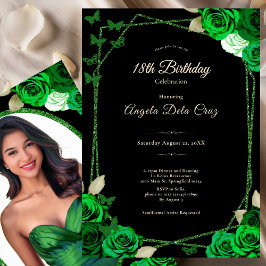 Elegant Black and Green Rose 18th Birthday Debut  Inbjudningar