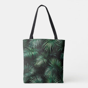 Elegant Black and grönt Tropical Handflatan Löv Tygkasse