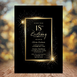 Elegant Black and Guld 18:e Födelsedagsfesten Inbjudningar