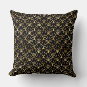 Elegant Black and Guld 1920-talets Art Deco-Vintag Kudde
