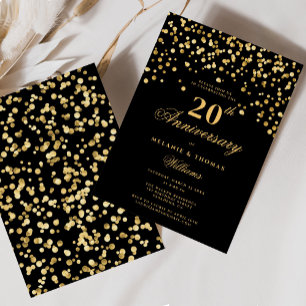 Elegant Black and Guld 20:e Bröllop-årsdagen Inbjudningar