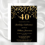 Elegant Black and Guld 40:e födelsedagen Inbjudningar<br><div class="desc">Svart och Guld 40:e födelsedagsinbjudan</div>