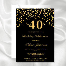 Elegant Black and Guld 40:e födelsedagen Inbjudningar