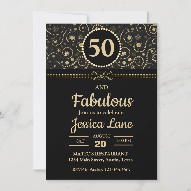 Elegant Black and Guld ANY AGE Födelsedagsfest Inbjudningar (Framsida)