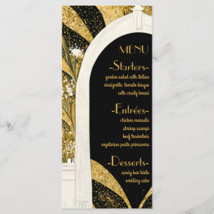 Elegant Black and Guld Art Deco Archway Bröllop Meny