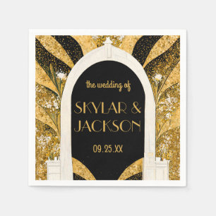 Elegant Black and Guld Art Deco Archway Bröllop Pappersservett