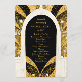 Elegant Black and Guld Art Deco Archway Bröllop Program