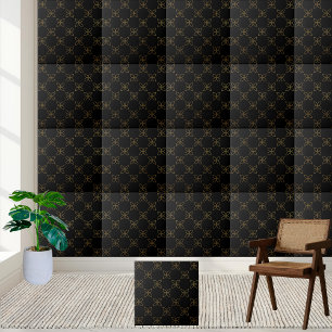 Elegant Black and Guld Art Deco Blommigt Tile Kakelplatta