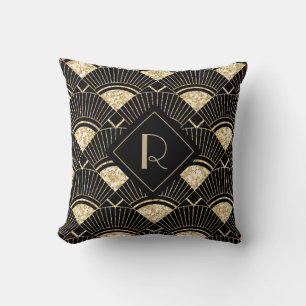 Elegant Black and Guld Art Deco Monogram Kudde