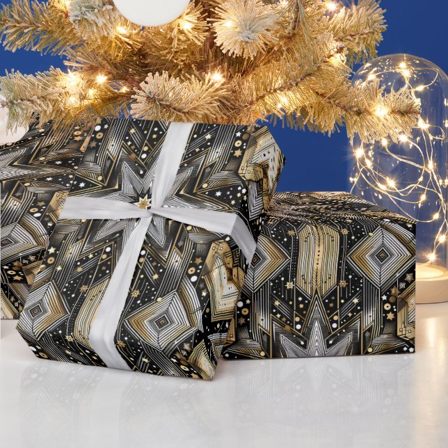 Elegant Black and Guld Art Deco Star Mönster Presentpapper (Helgdagar)