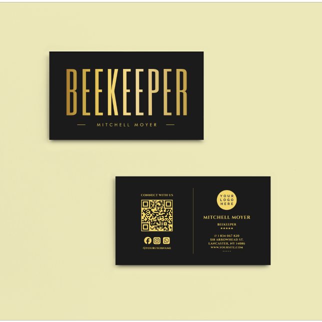 Elegant Black and Guld Beservation QR Code & Logot Visitkort (Skapare uppladdad)