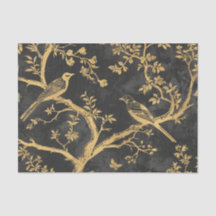 Elegant Black and Guld Birds Decoupage