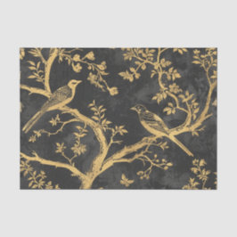 Elegant Black and Guld Birds Decoupage
