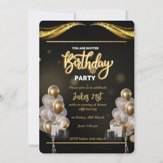 Elegant Black and Guld Birthday bjudande Inbjudningar