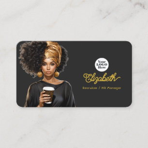 Elegant Black and Guld Black Woman Chef Branding Visitkort