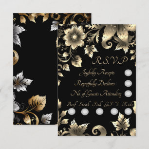 Elegant Black and Guld Blommigt Bröllop Sets OSA Kort