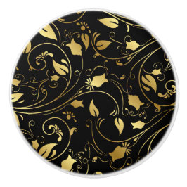 Elegant Black and Guld Blommigt Drawer Knob - SRF Knopp