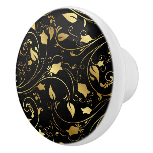 Elegant Black and Guld Blommigt Drawer Knob - SRF Knopp
