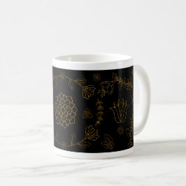 Elegant Black and Guld Blommigt Folk Art Mugg